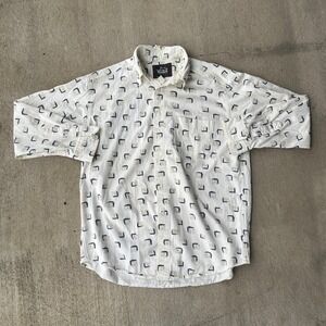 VTG 90s Woolrich Mens White Graphic Print Long‎ Sleeve Button Up Shirt